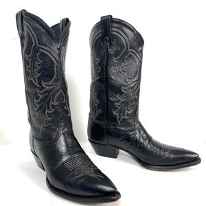 Tony Lama Black Cowboy Boots - Womens 9.5W J-Toe Dressy Excellent Condition
